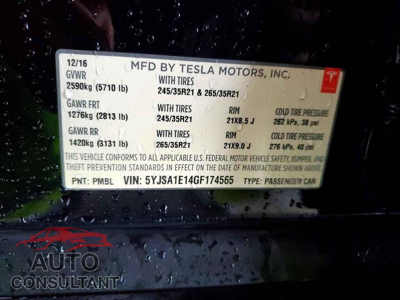 TESLA MODEL S 2016 - 5YJSA1E14GF174565