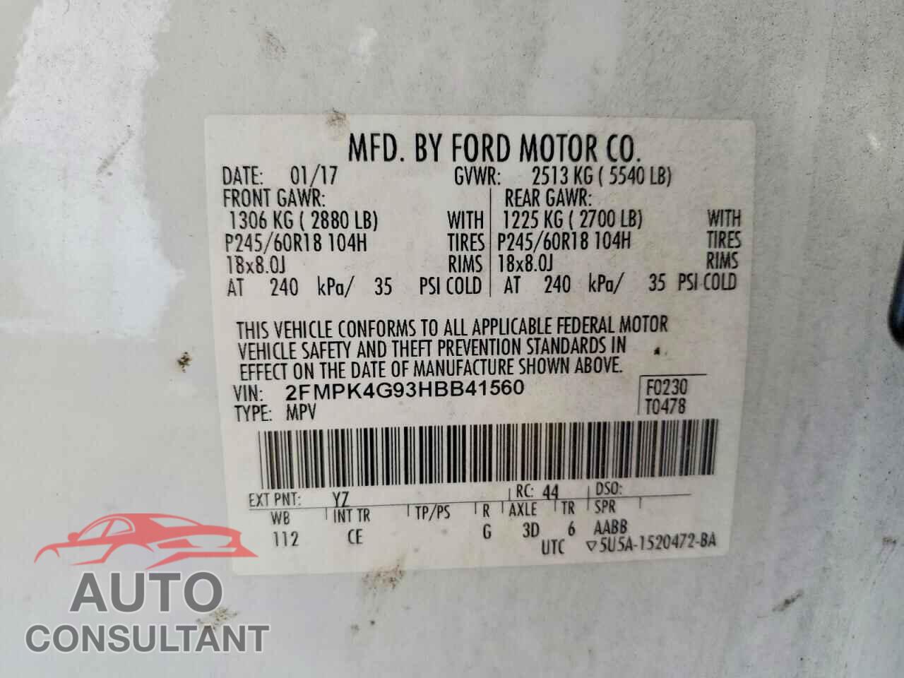 FORD EDGE 2017 - 2FMPK4G93HBB41560