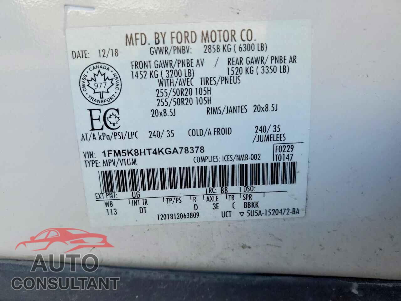 FORD EXPLORER 2019 - 1FM5K8HT4KGA78378