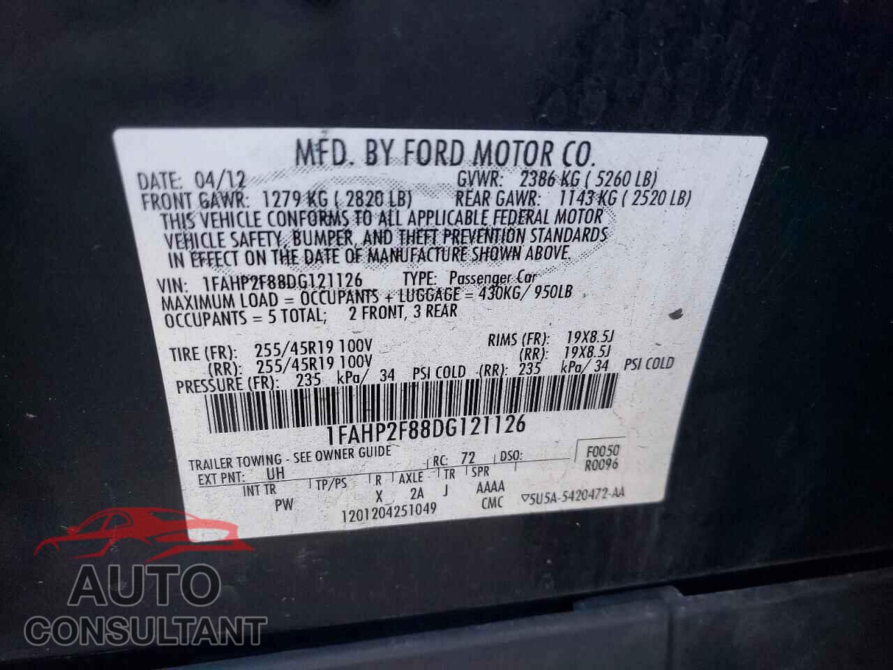 FORD TAURUS 2013 - 1FAHP2F88DG121126