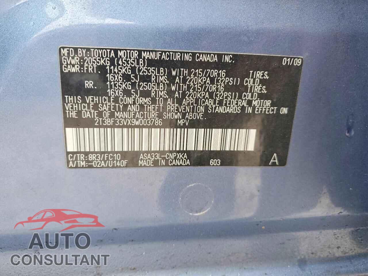 TOYOTA RAV4 2009 - 2T3BF33VX9W003786