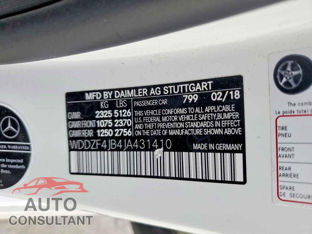 MERCEDES-BENZ E-CLASS 2018 - WDDZF4JB4JA431410