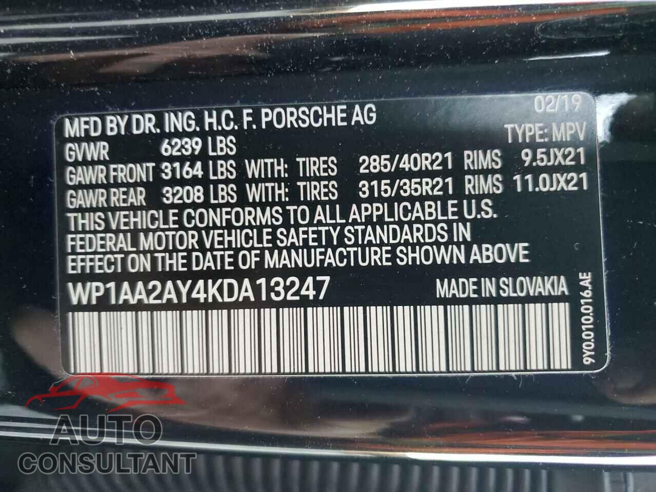 PORSCHE CAYENNE 2019 - WP1AA2AY4KDA13247