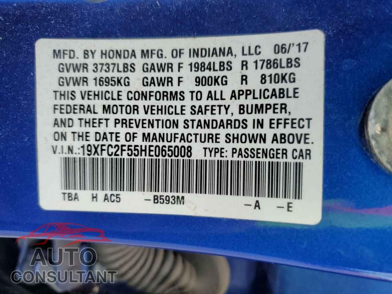 HONDA CIVIC 2017 - 19XFC2F55HE065008