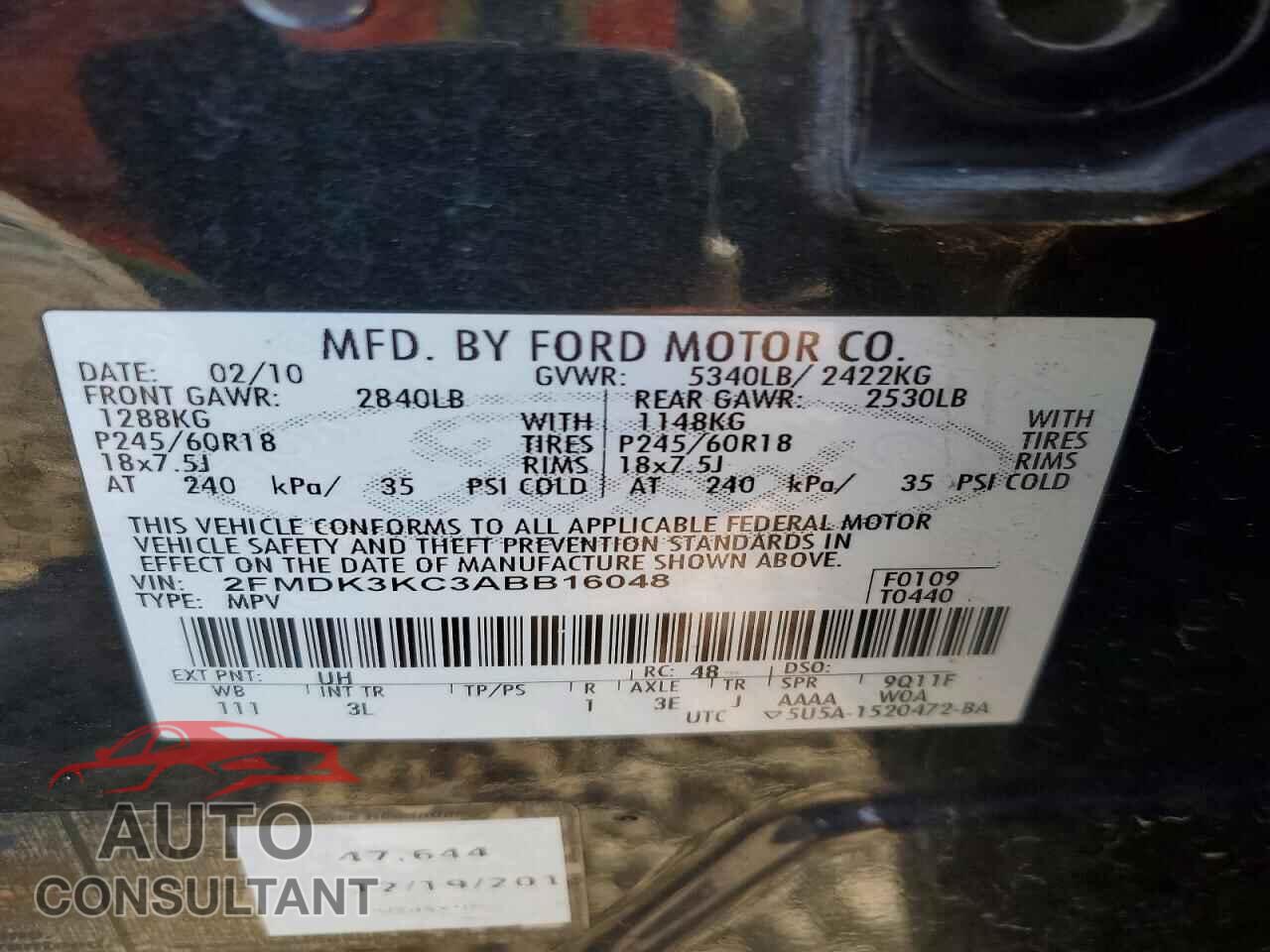 FORD EDGE 2010 - 2FMDK3KC3ABB16048