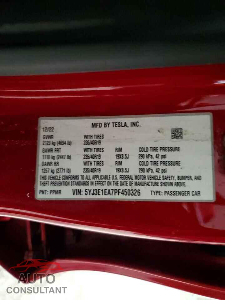 TESLA MODEL 3 2023 - 5YJ3E1EA7PF450326