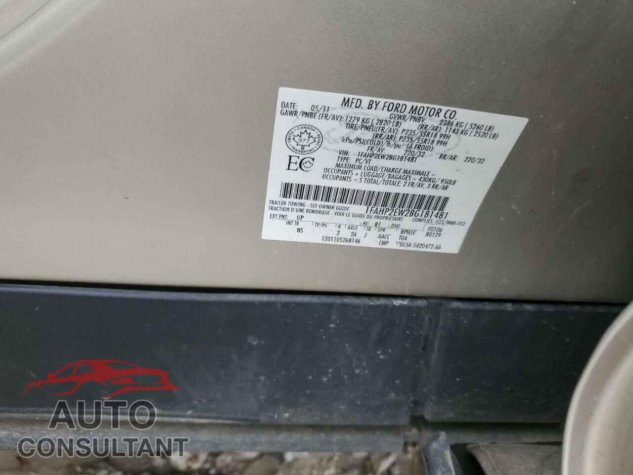 FORD TAURUS 2011 - 1FAHP2EW2BG181481