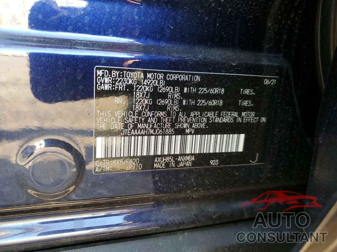 TOYOTA VENZA 2021 - JTEAAAAH7MJ061885