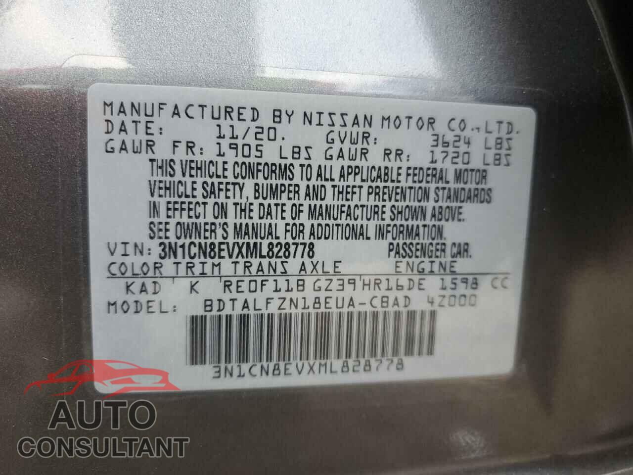 NISSAN VERSA 2021 - 3N1CN8EVXML828778