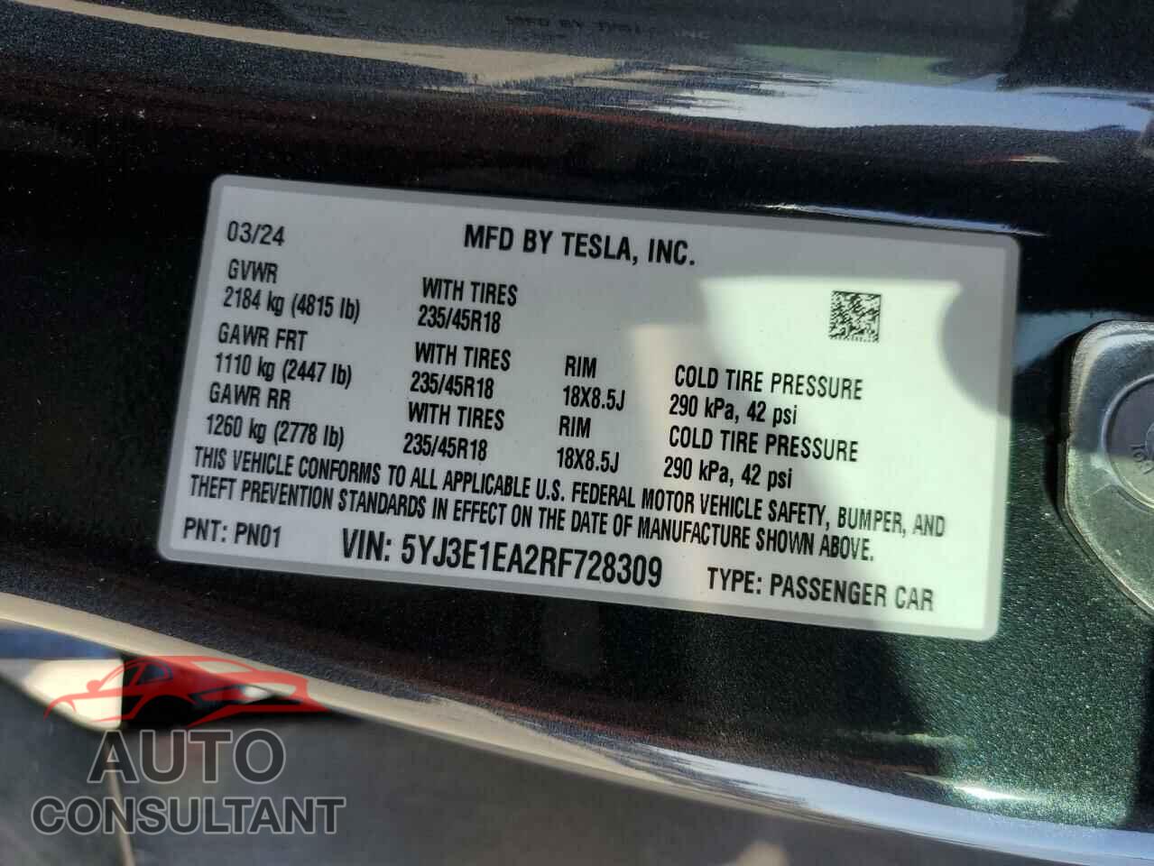 TESLA MODEL 3 2024 - 5YJ3E1EA2RF728309