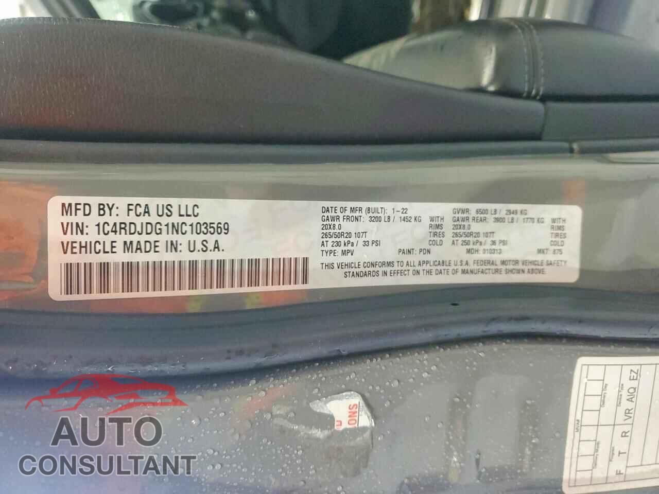 DODGE DURANGO 2022 - 1C4RDJDG1NC103569