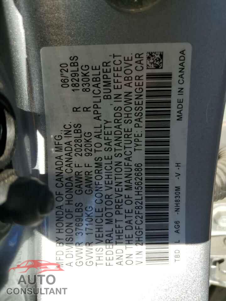 HONDA CIVIC 2020 - 2HGFC2F82LH562686