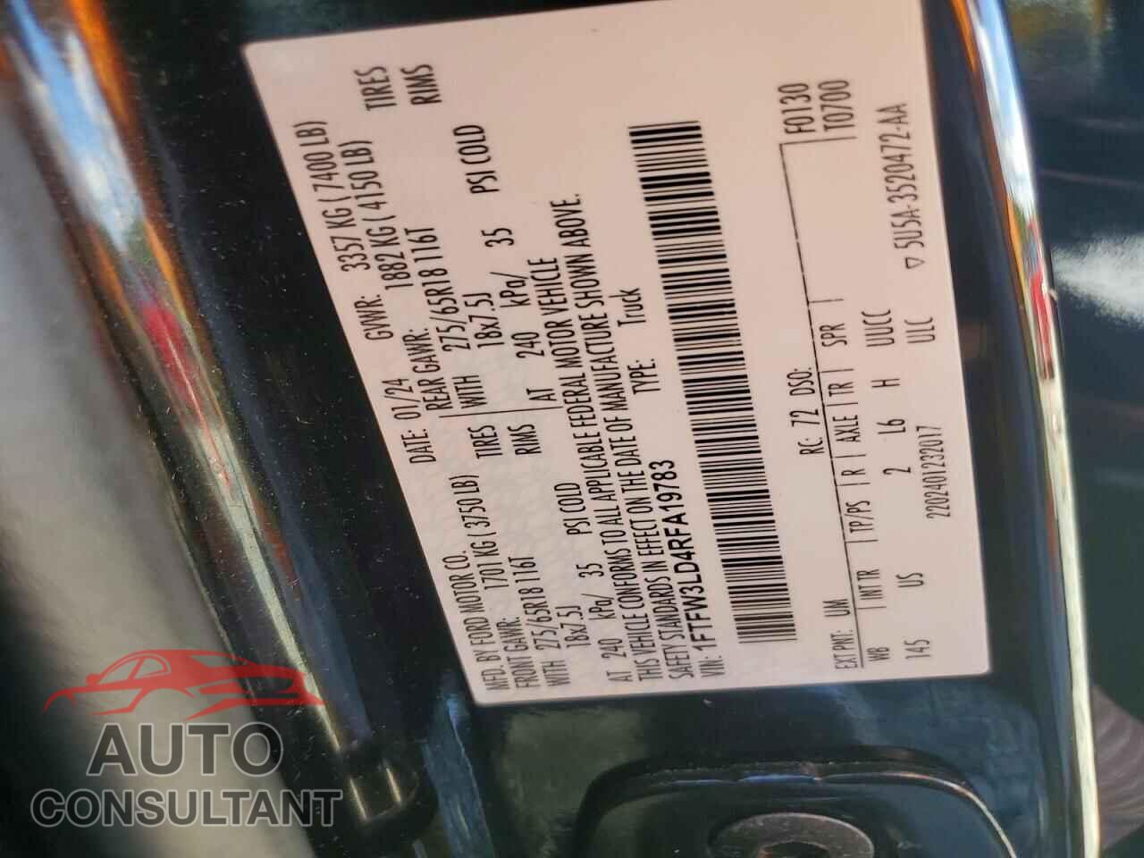 FORD F150 2024 - 1FTFW3LD4RFA19783