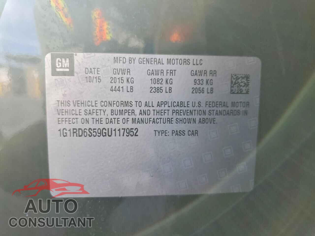 CHEVROLET VOLT 2016 - 1G1RD6S59GU117952