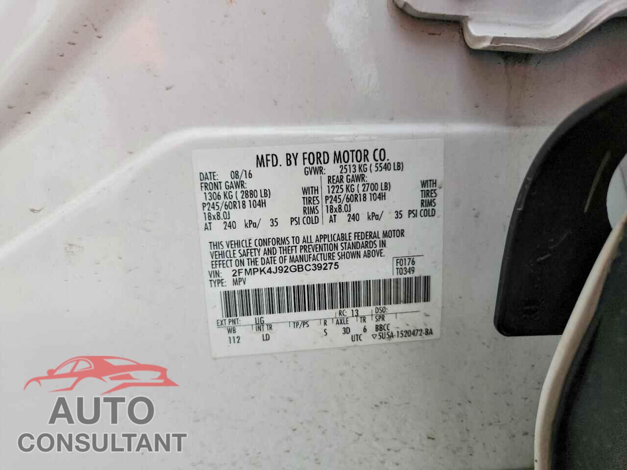 FORD EDGE 2016 - 2FMPK4J92GBC39275