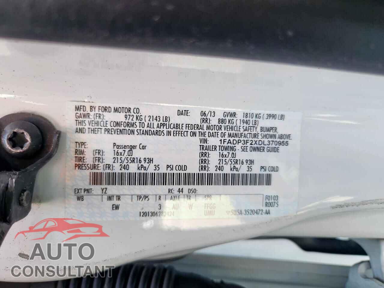 FORD FOCUS 2013 - 1FADP3F2XDL370955