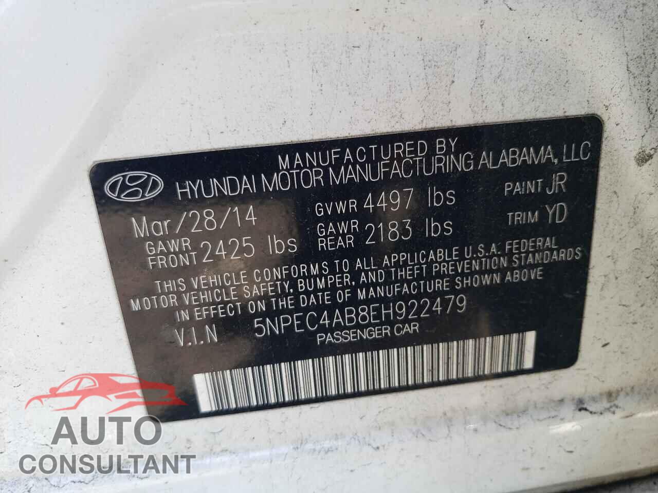 HYUNDAI SONATA 2014 - 5NPEC4AB8EH922479
