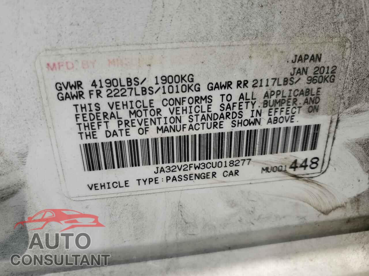 MITSUBISHI LANCER 2012 - JA32V2FW3CU018277