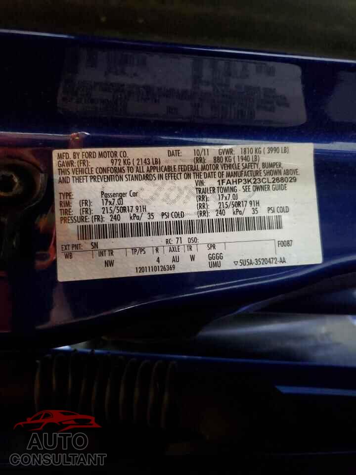 FORD FOCUS 2012 - 1FAHP3K23CL268029