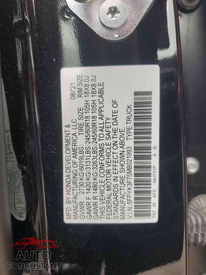 HONDA RIDGELINE 2021 - 5FPYK3F75MB021993