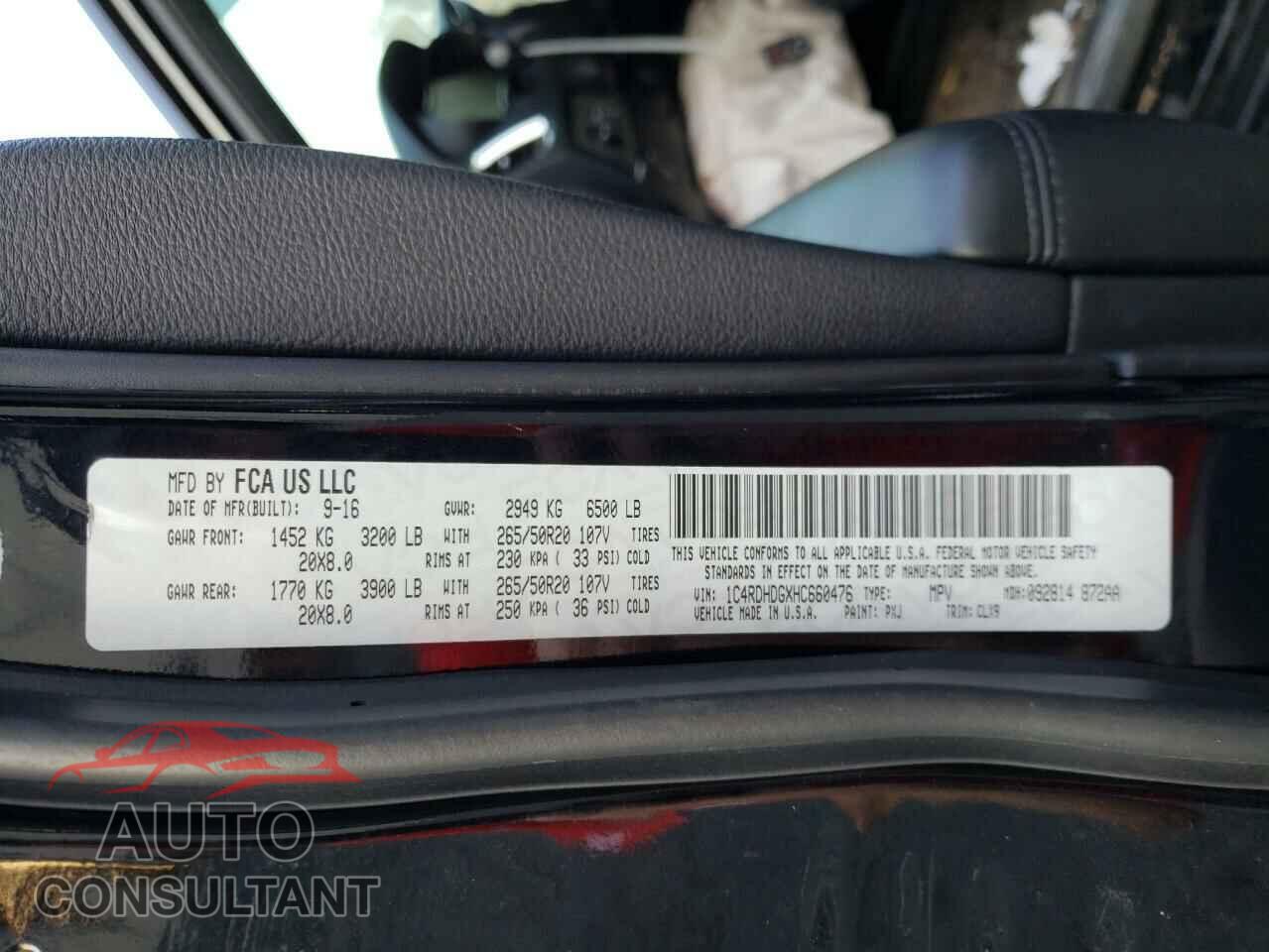 DODGE DURANGO 2017 - 1C4RDHDGXHC660476