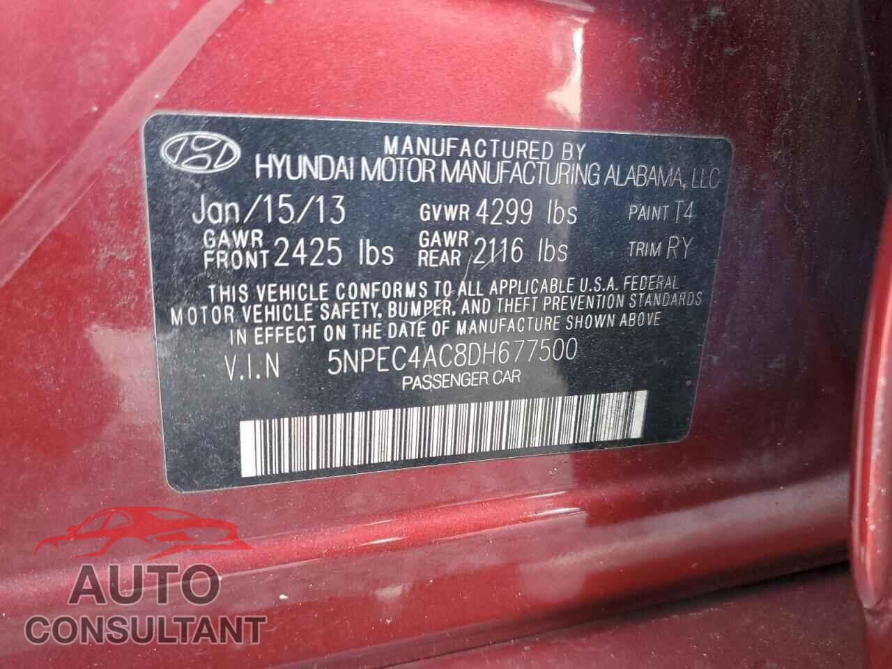 HYUNDAI SONATA 2013 - 5NPEC4AC8DH677500