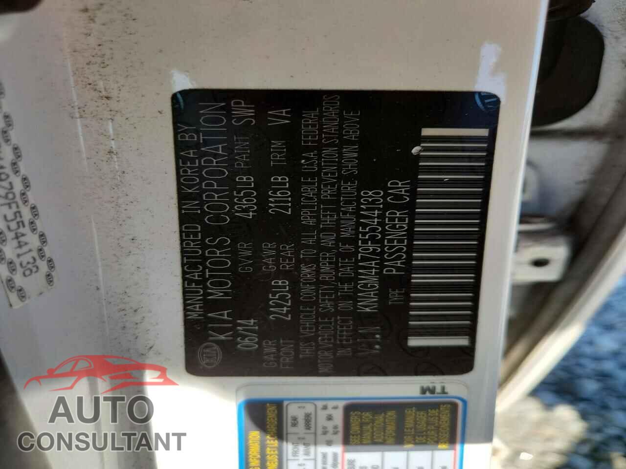 KIA OPTIMA 2015 - KNAGM4A79F5544138