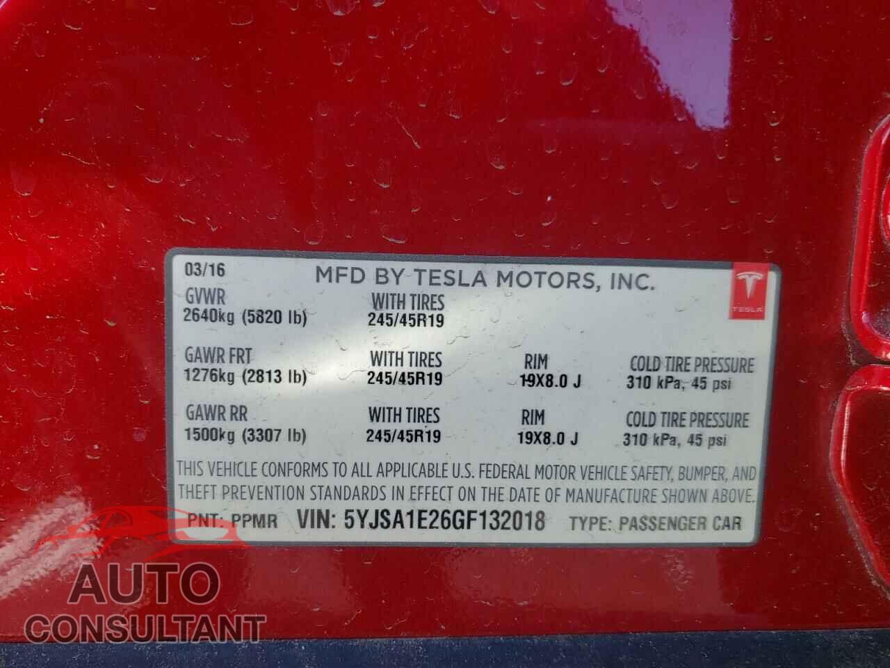 TESLA MODEL S 2016 - 5YJSA1E26GF132018