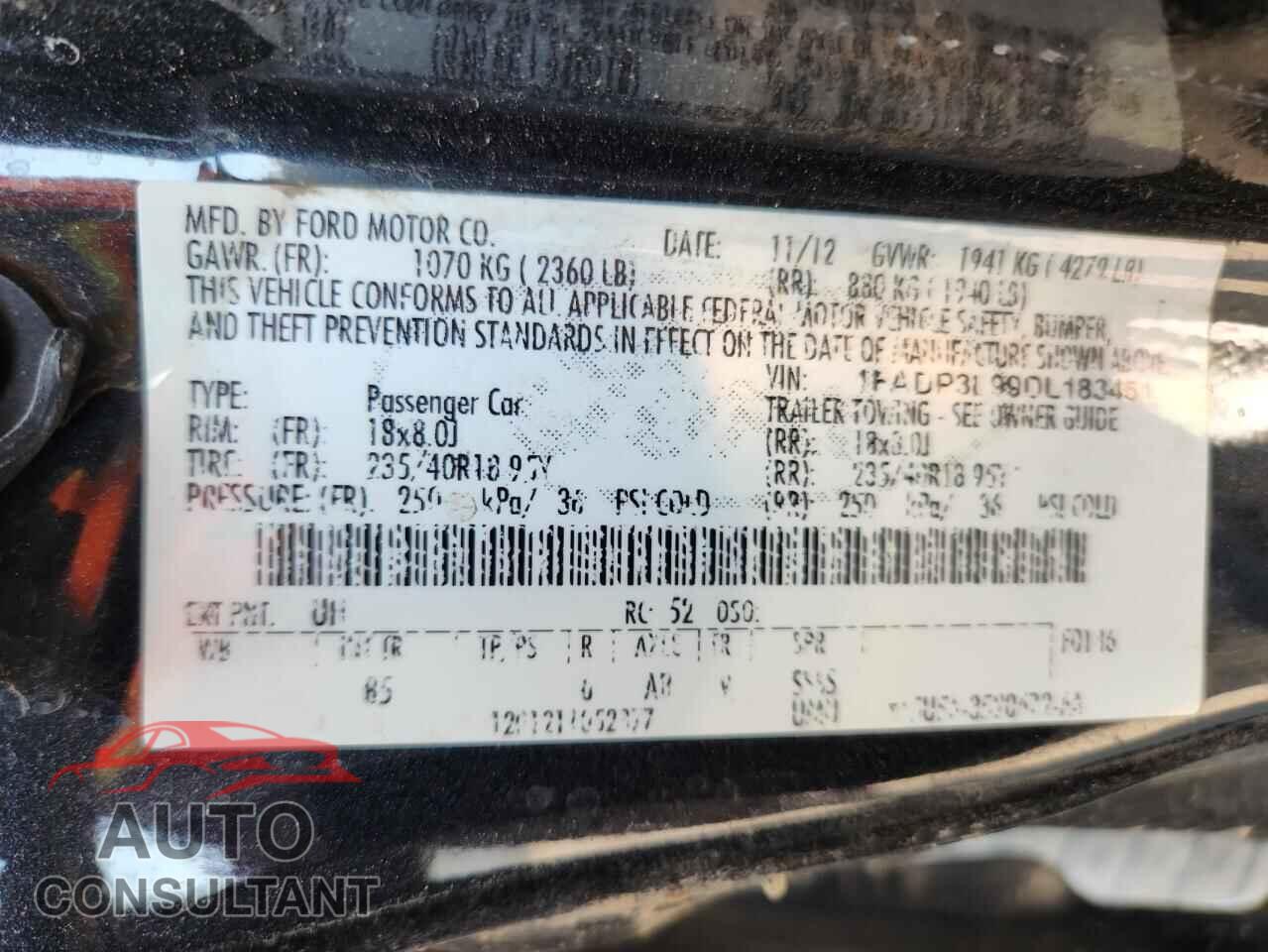 FORD FOCUS 2013 - 1FADP3L99DL183451