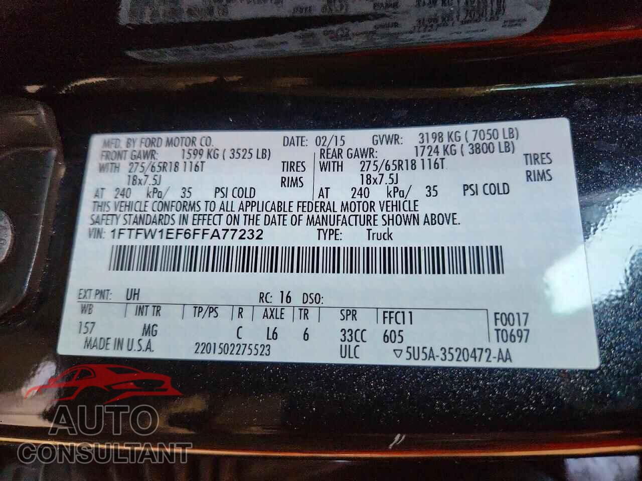 FORD F150 2015 - 1FTFW1EF6FFA77232