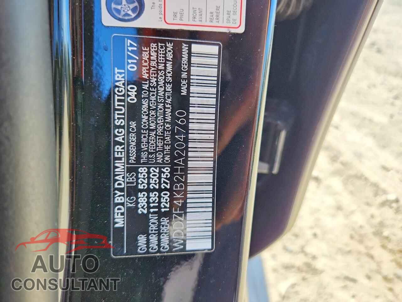 MERCEDES-BENZ E-CLASS 2017 - WDDZF4KB2HA204760
