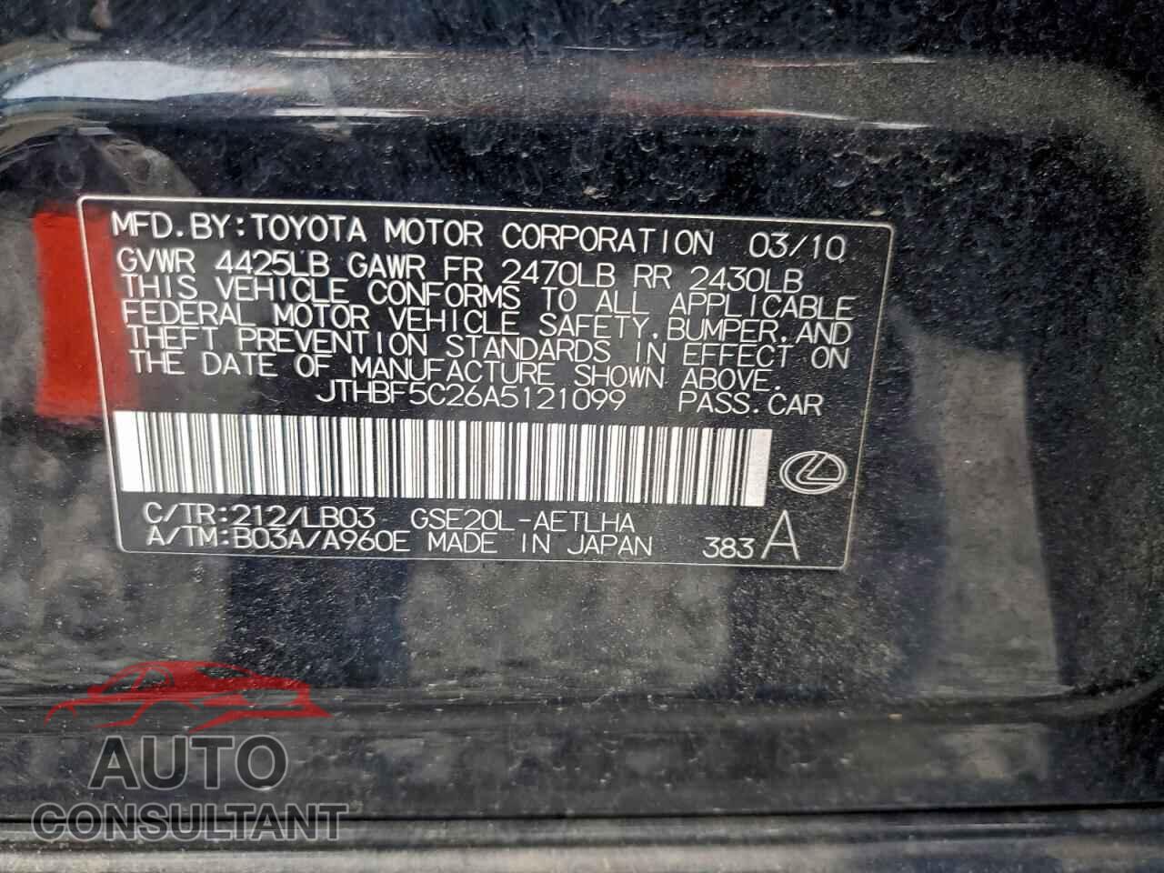 LEXUS IS 2010 - JTHBF5C26A5121099