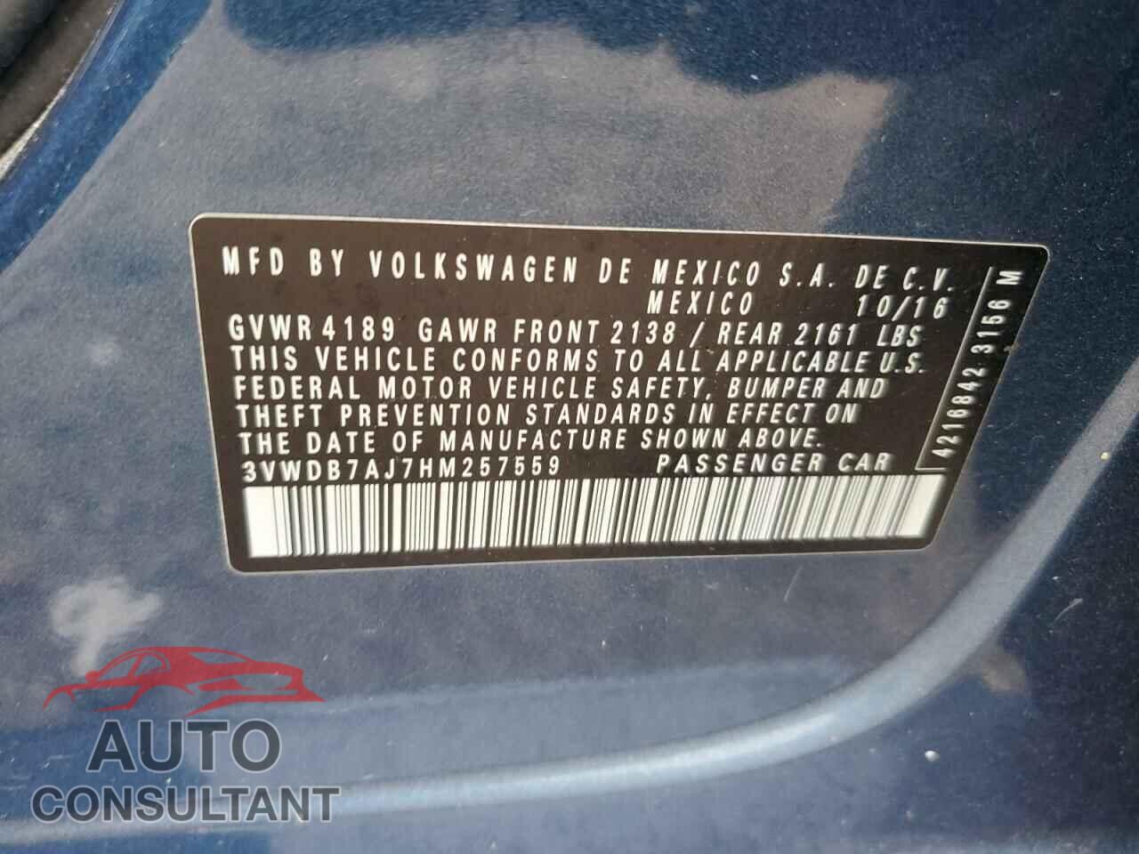 VOLKSWAGEN JETTA 2017 - 3VWDB7AJ7HM257559