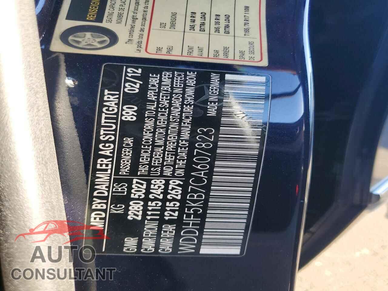 MERCEDES-BENZ E-CLASS 2012 - WDDHF5KB7CA607823