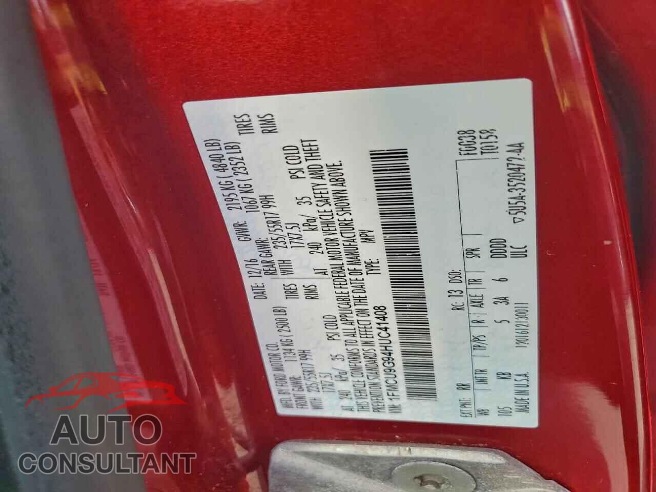 FORD ESCAPE 2017 - 1FMCU9G94HUC41408