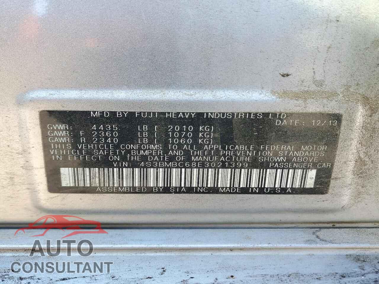 SUBARU LEGACY 2014 - 4S3BMBC68E3021399