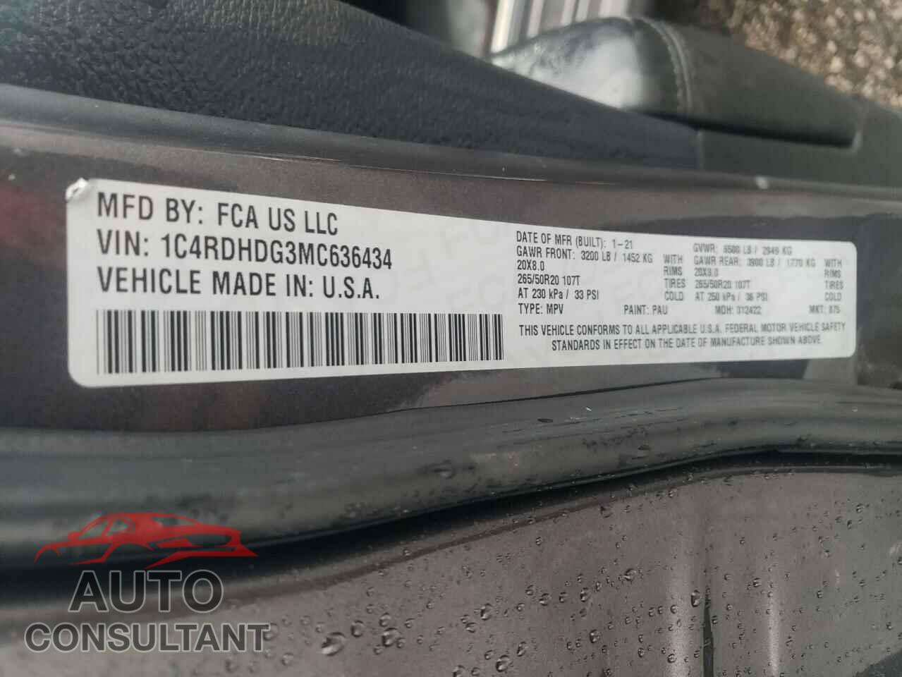 DODGE DURANGO 2021 - 1C4RDHDG3MC636434