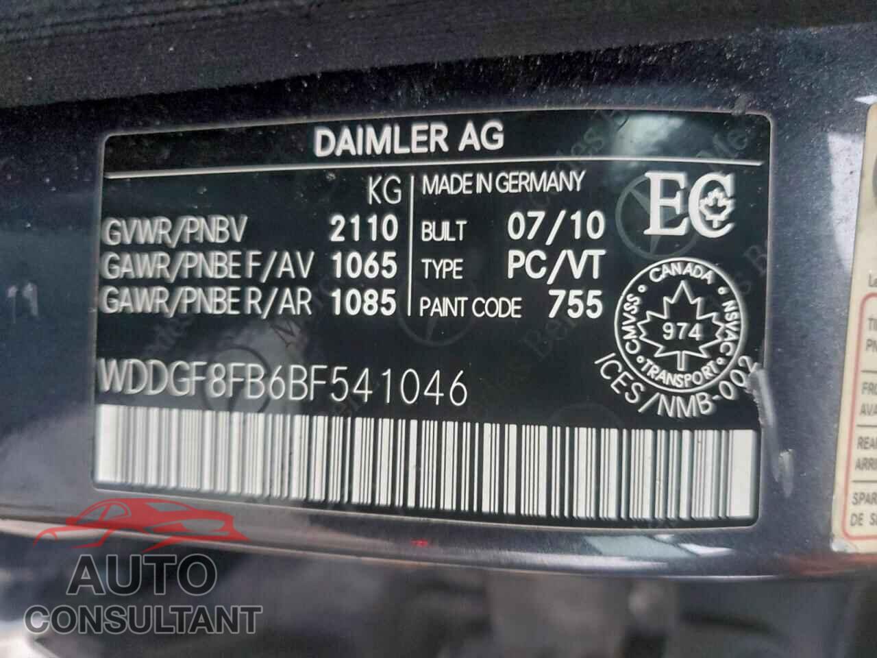 MERCEDES-BENZ C-CLASS 2011 - WDDGF8FB6BF541046