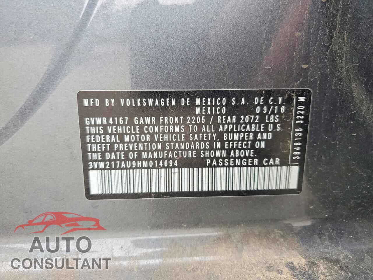 VOLKSWAGEN GOLF 2017 - 3VW217AU9HM014694