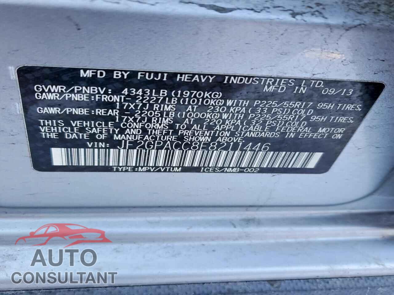 SUBARU XV 2014 - JF2GPACC8E8211446