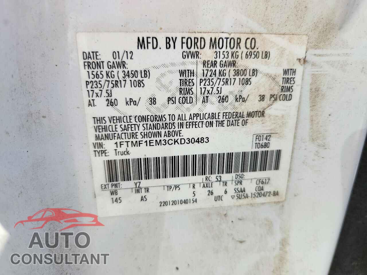 FORD F150 2012 - 1FTMF1EM3CKD30483
