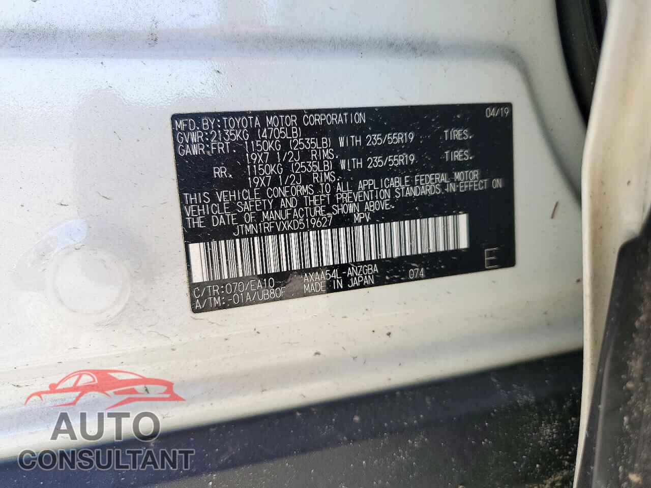 TOYOTA RAV4 2019 - JTMN1RFVXKD519627