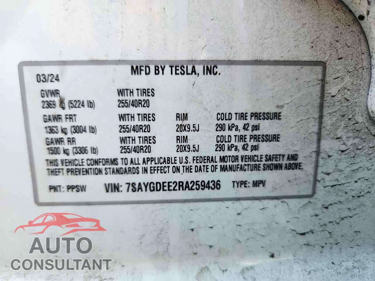 TESLA MODEL Y 2024 - 7SAYGDEE2RA259436