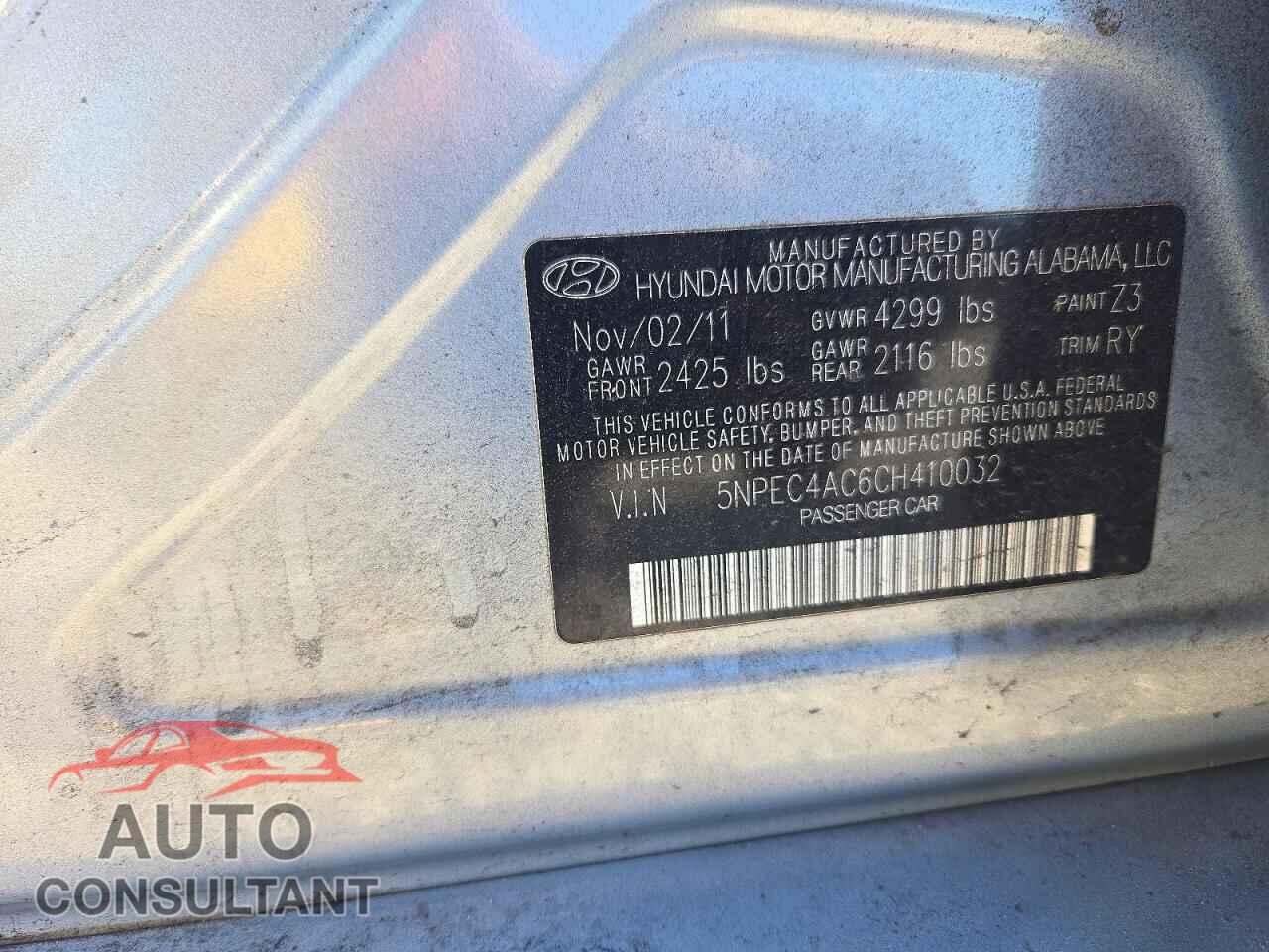 HYUNDAI SONATA 2012 - 5NPEC4AC6CH410032