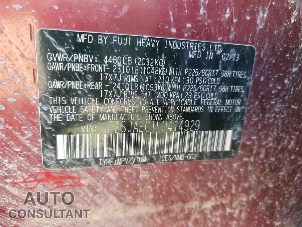 SUBARU FORESTER 2014 - JF2SJAEC1EH414929