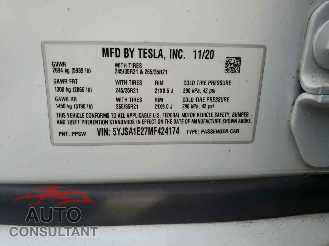 TESLA MODEL S 2021 - 5YJSA1E27MF424174