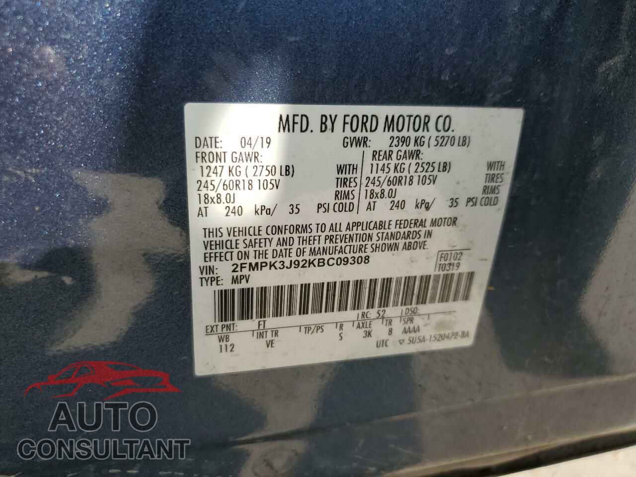 FORD EDGE 2019 - 2FMPK3J92KBC09308