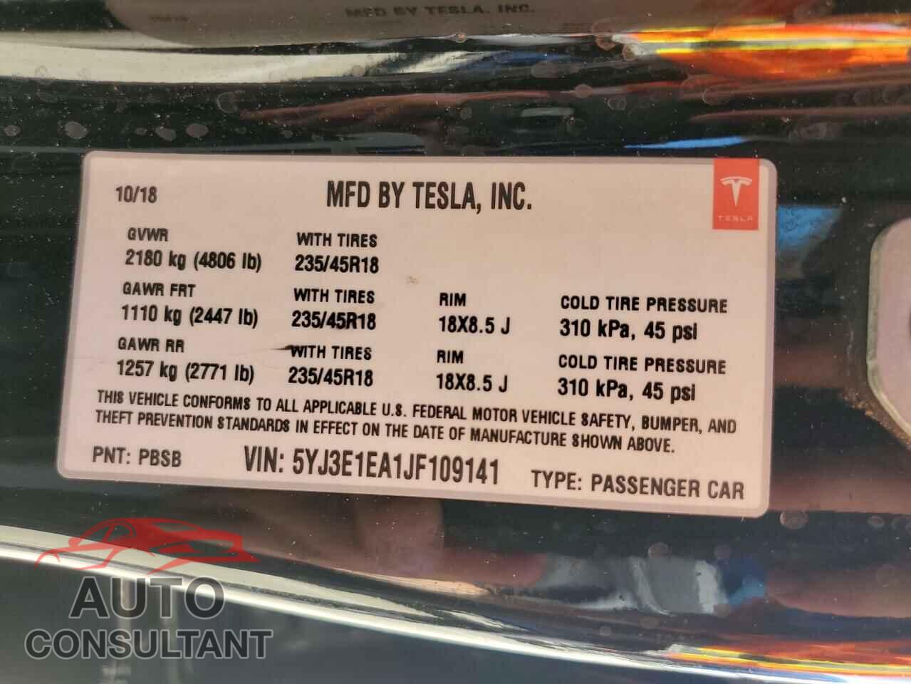 TESLA MODEL 3 2018 - 5YJ3E1EA1JF109141