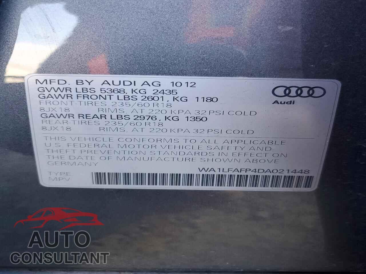AUDI Q5 2013 - WA1LFAFP4DA021448