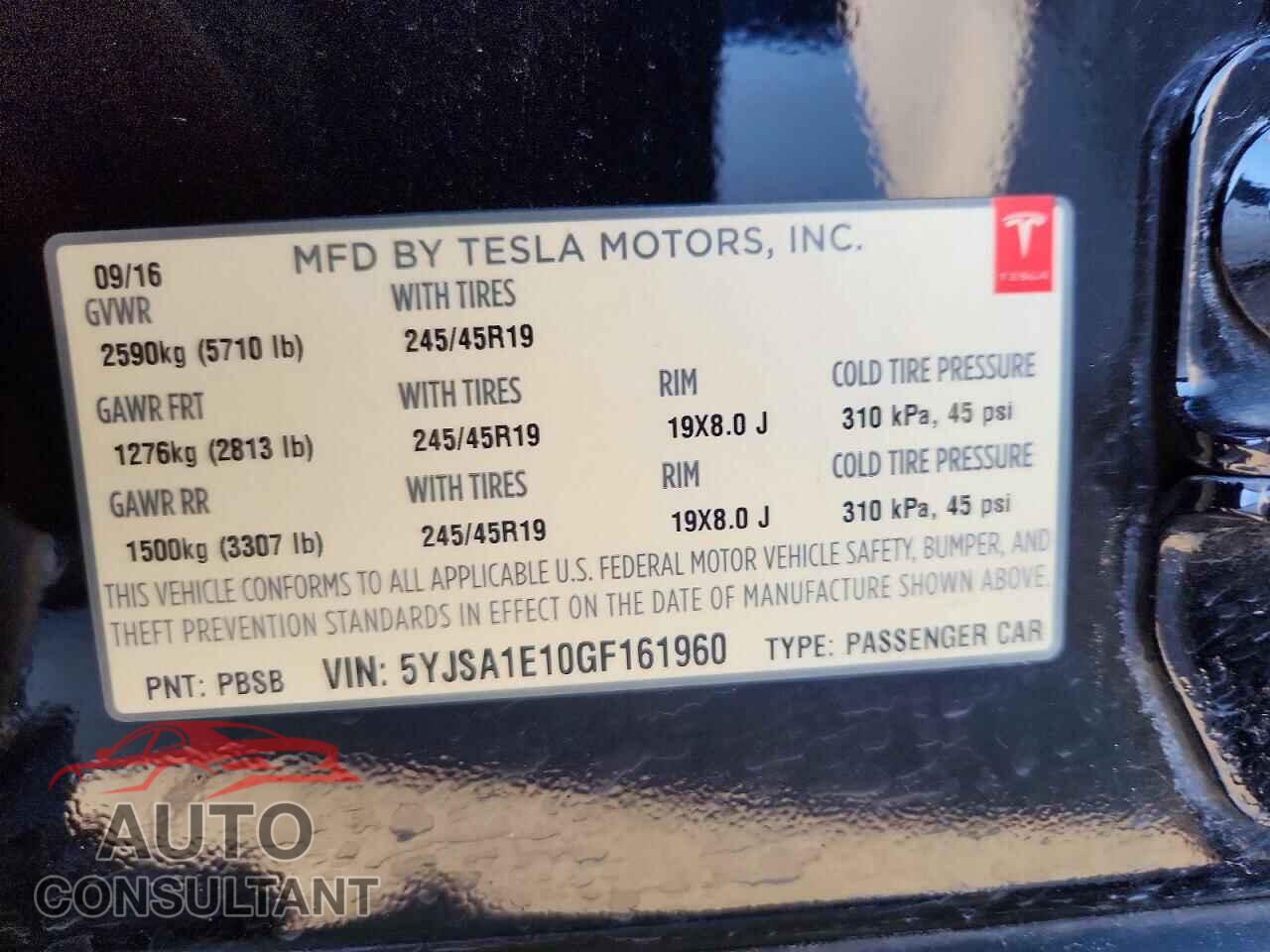 TESLA MODEL S 2016 - 5YJSA1E10GF161960